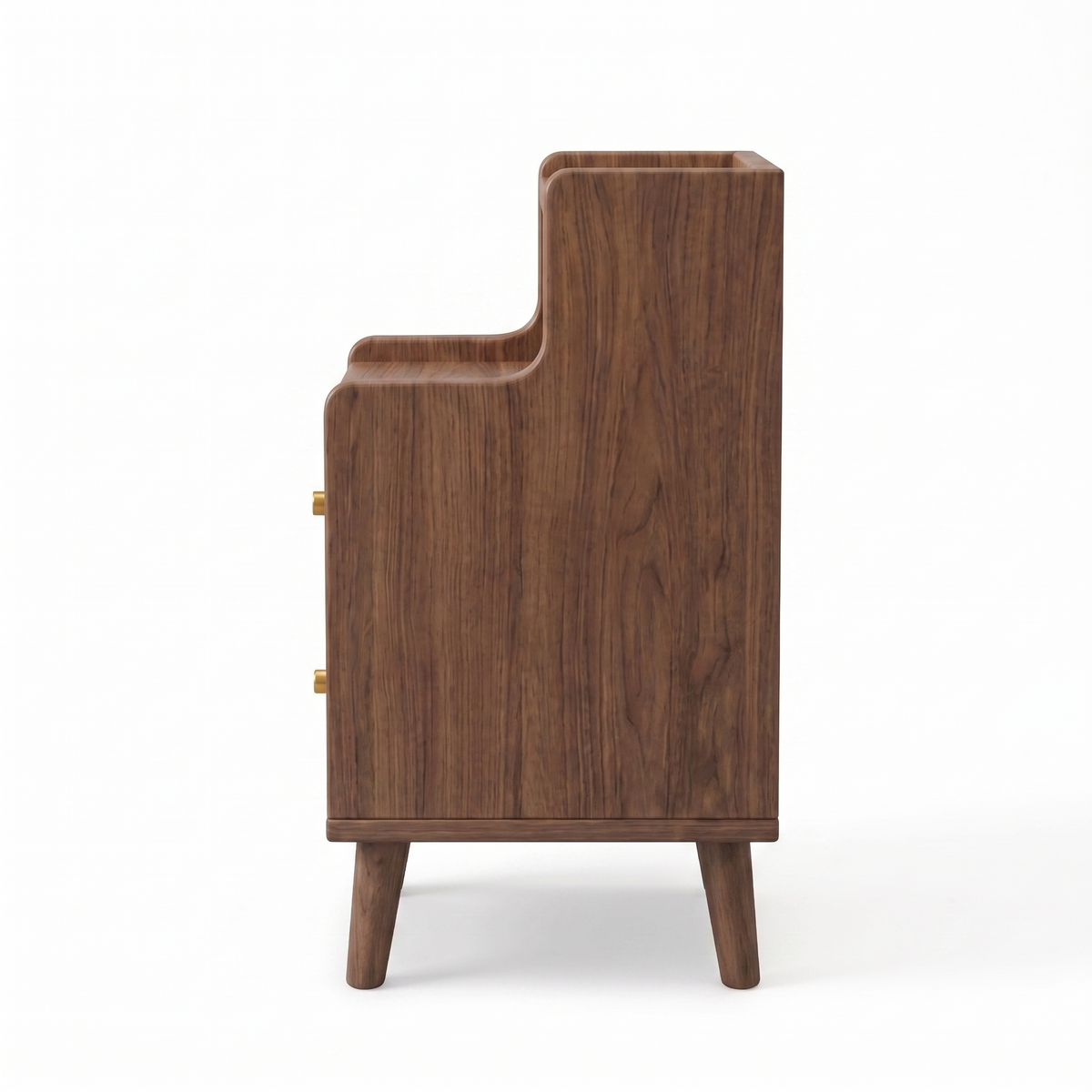 Alvorum Sana walnut multi tier nightstand side profile view