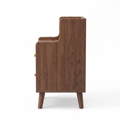 Alvorum Sana walnut multi tier nightstand side profile view
