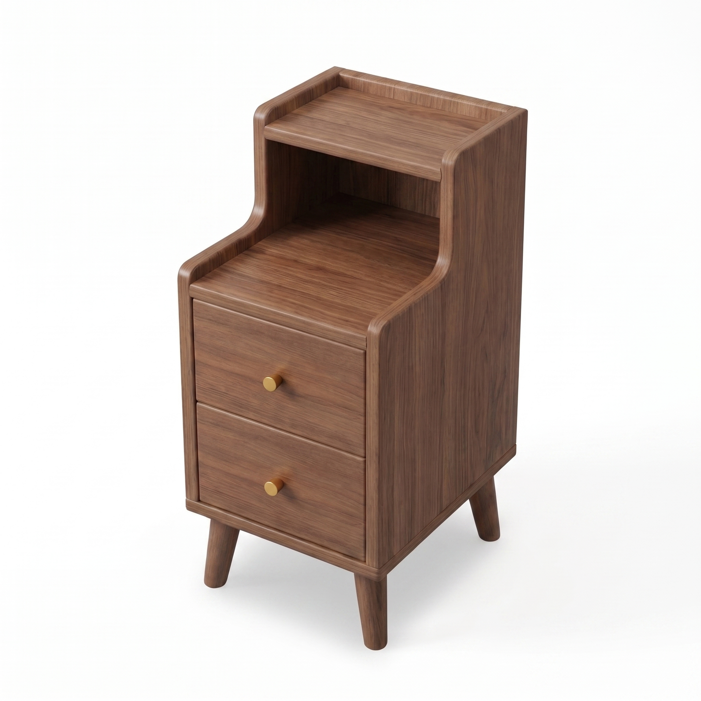 Alvorum Sana walnut multi tier nightstand overhead view