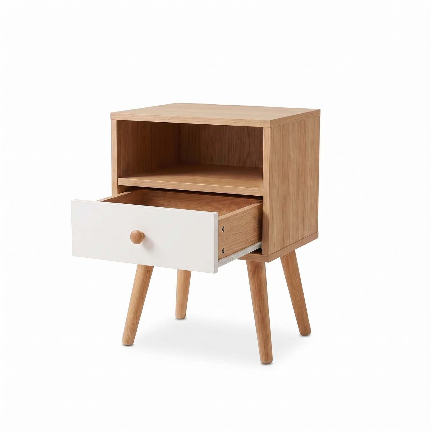 Alvorum Norda oak nightstand drawer open view