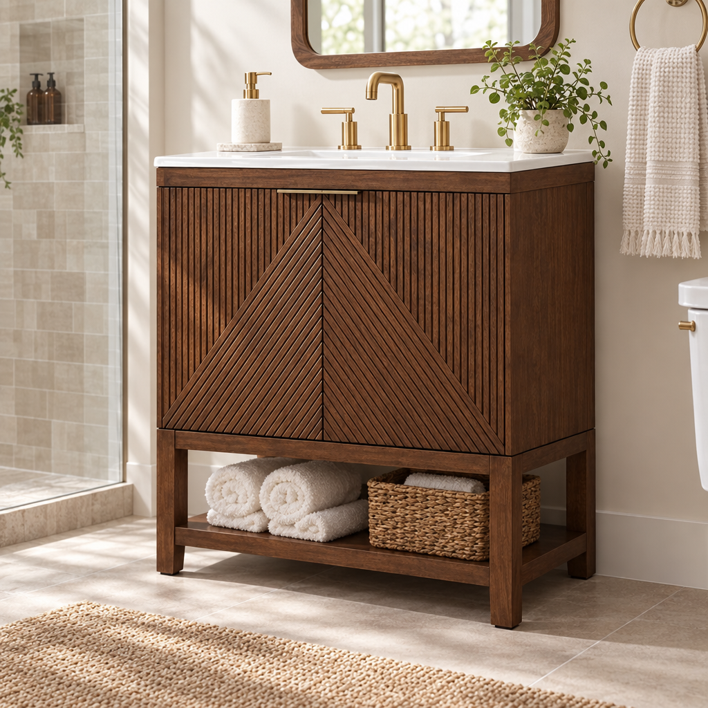 Fjora bathroom vanity - lifestyle in use