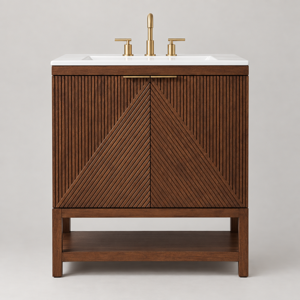 Fjora 30 Inch Bathroom Vanity with Sink Fluted Walnut Freestanding Cabinet