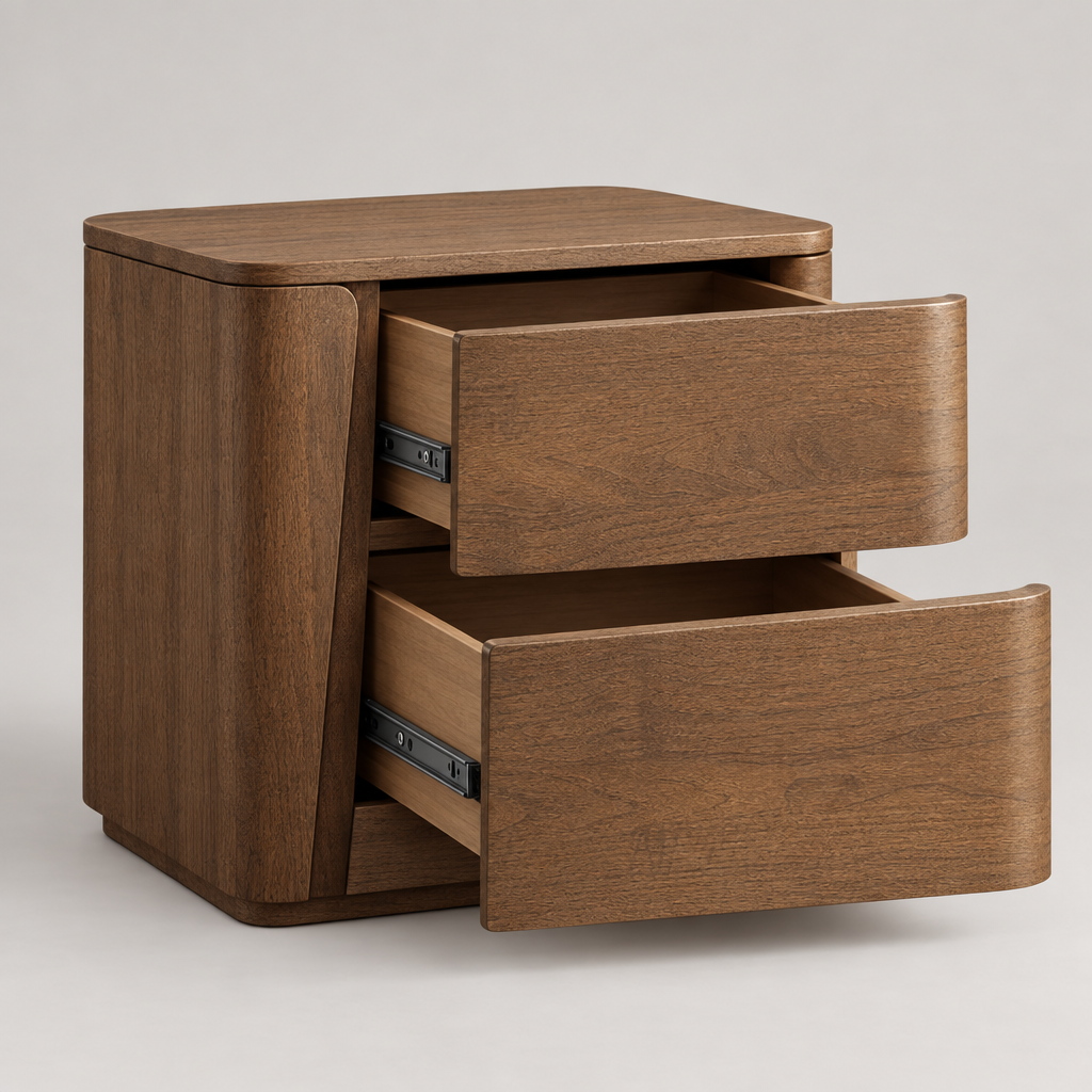 Asker curved nightstand - drawers open