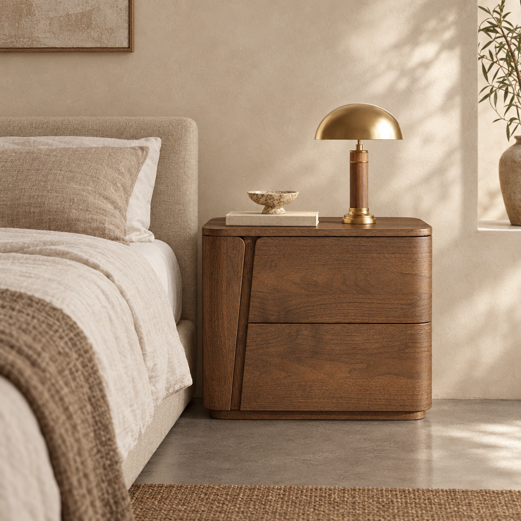Asker curved nightstand - lifestyle bedroom