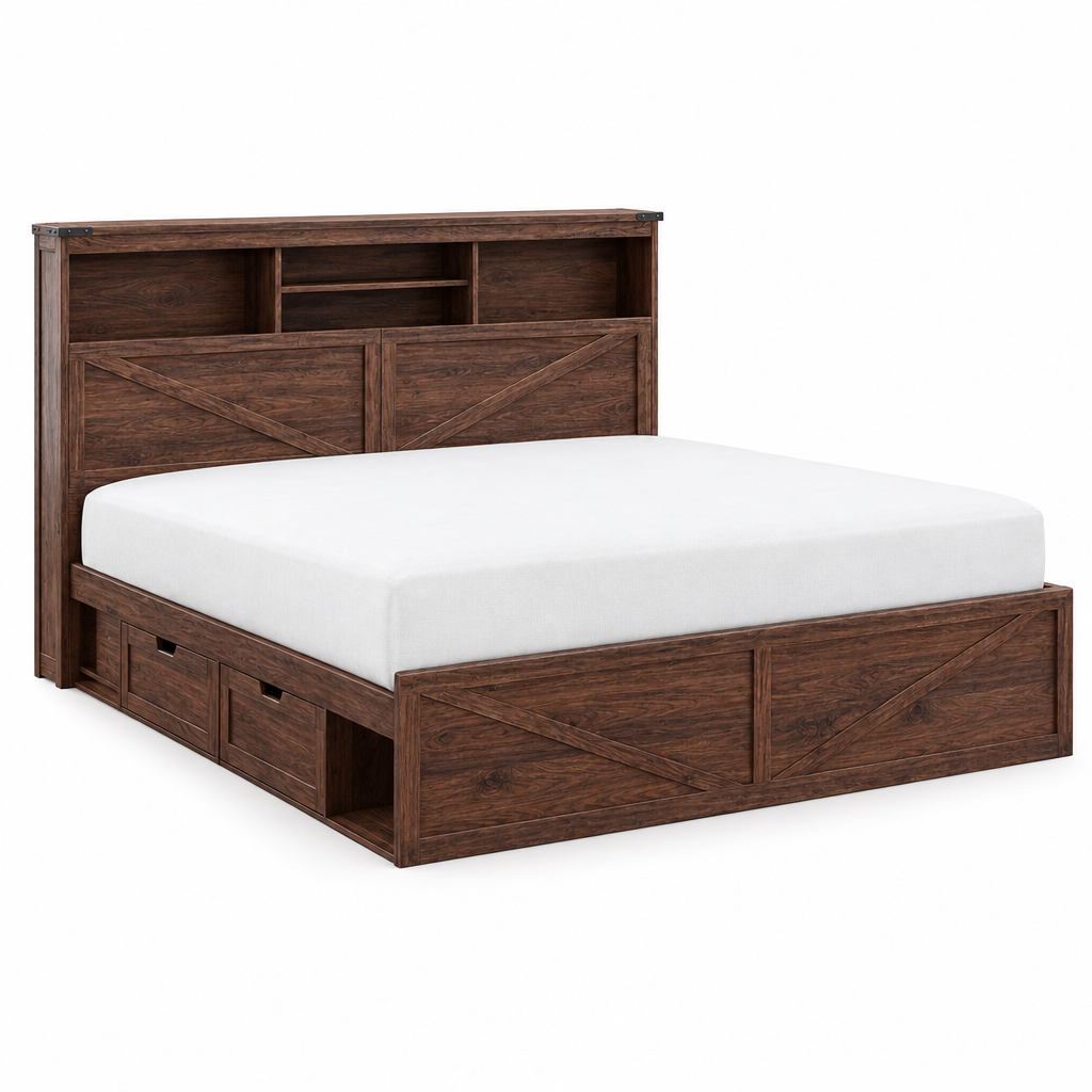 Bram king storage bed - white background