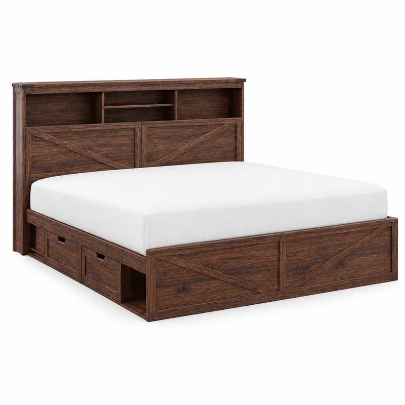 Bram king storage bed - white background