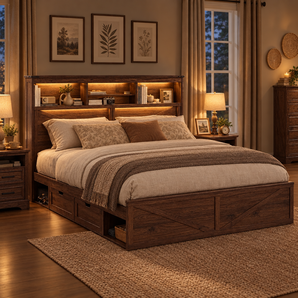 Bram king storage bed - lifestyle evening