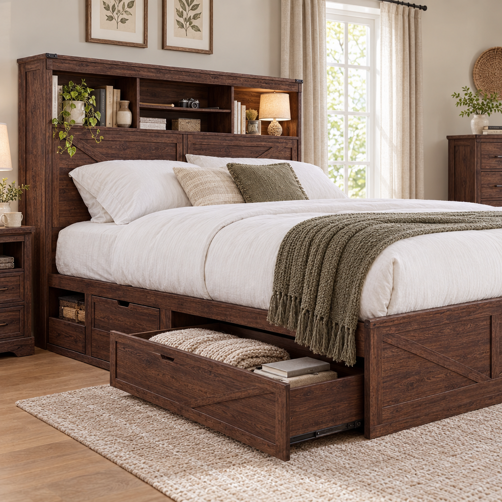 Bram king storage bed - lifestyle in use