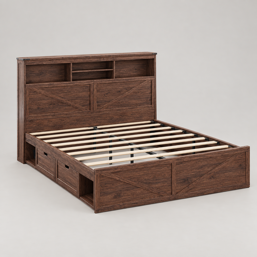 Bram king storage bed - slat platform