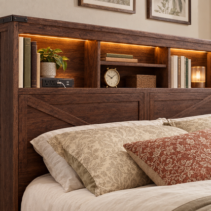 Bram king storage bed - headboard LED detail