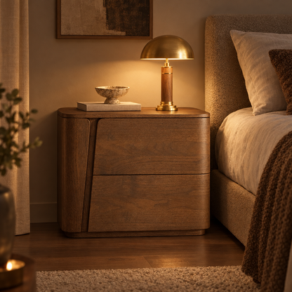 Asker curved nightstand - lifestyle evening