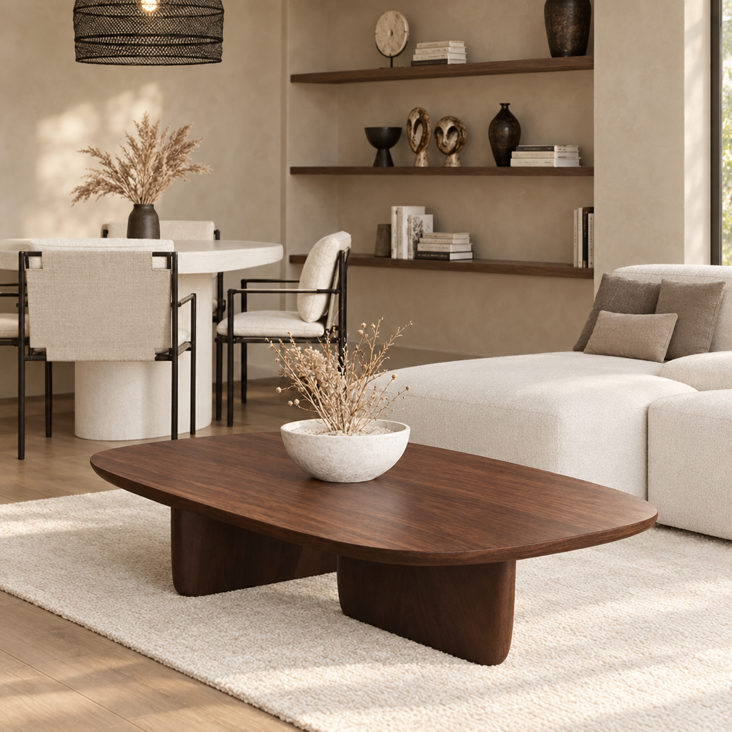 Isla Low Walnut Coffee Table Organic Top Sculpted Legs Wabi-Sabi Living Room