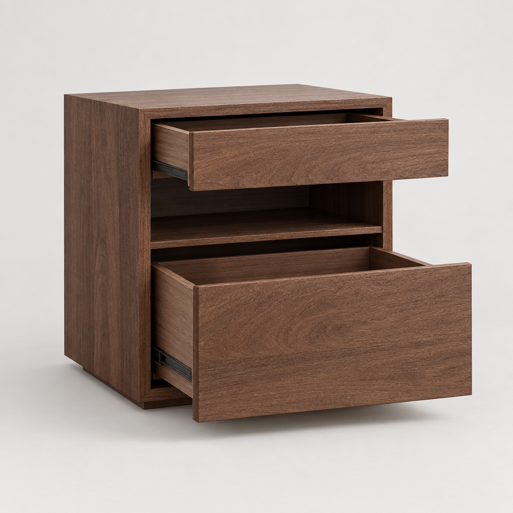 Stig cube nightstand - drawers open