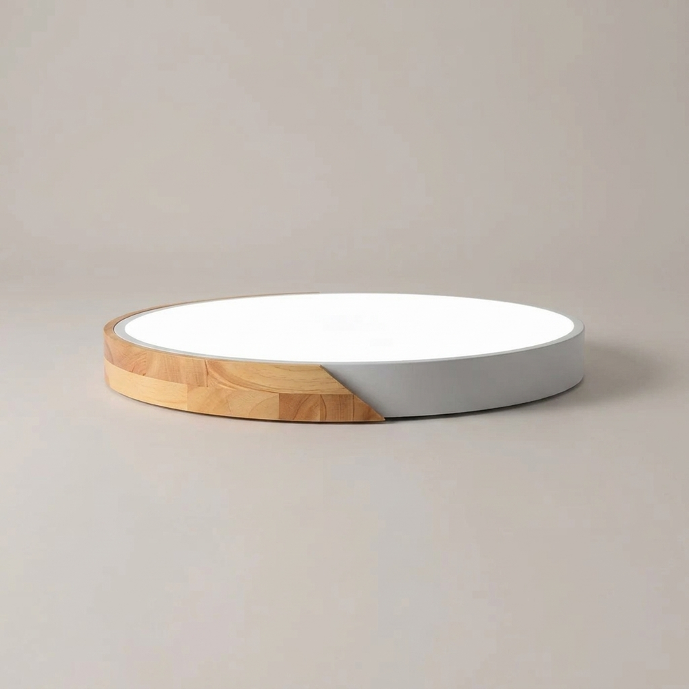 Halden White Wood-Rim LED Flush Mount Ceiling Light Nordic Bedroom Living Room Lamp