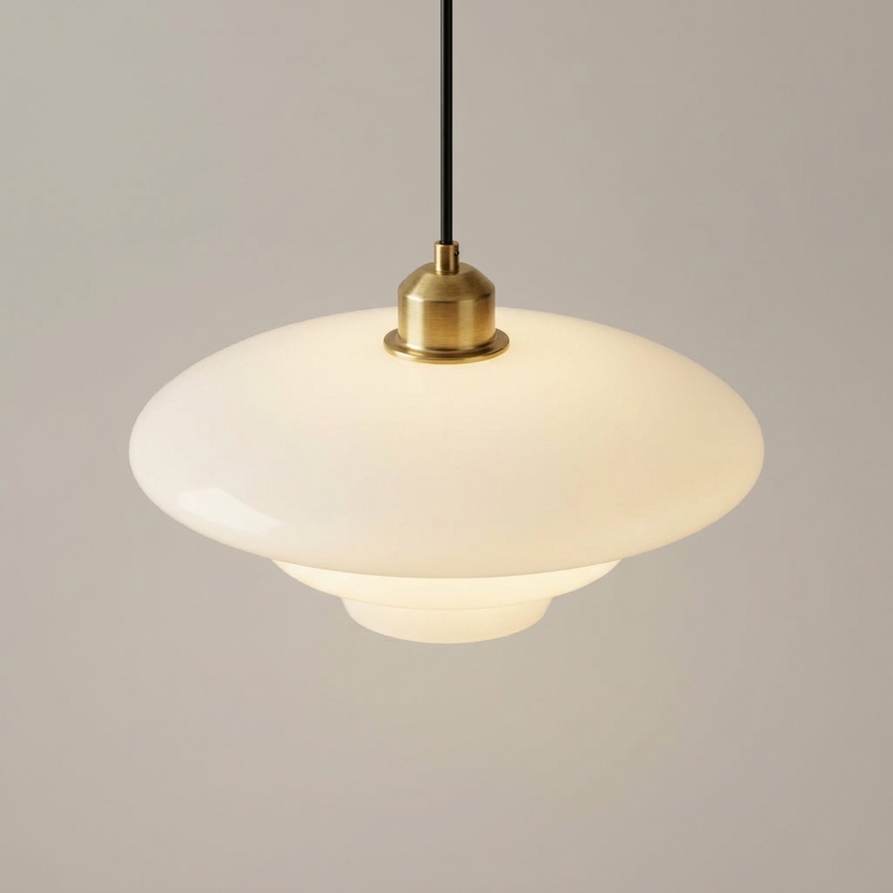 Mila Tiered White Glass Pendant Light Mid-Century Brass Kitchen Island Dining Lamp
