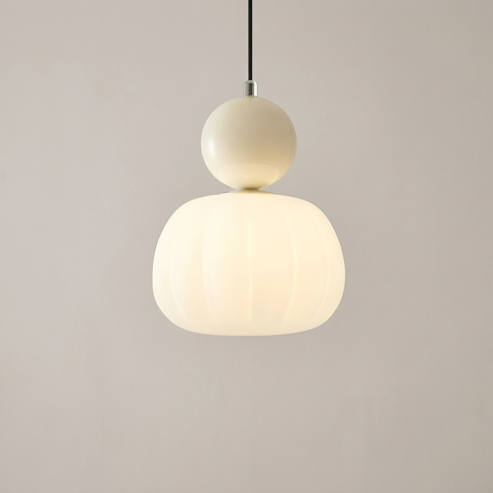 Gourd Beige Glass Pumpkin Pendant Light Modern LED Bedside Dining Lamp