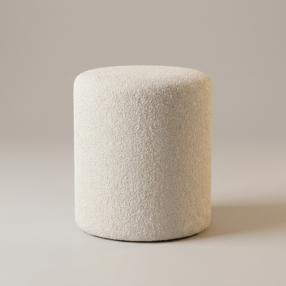 Puff White Boucle Round Vanity Stool Cylinder Makeup Seat Bedroom Ottoman