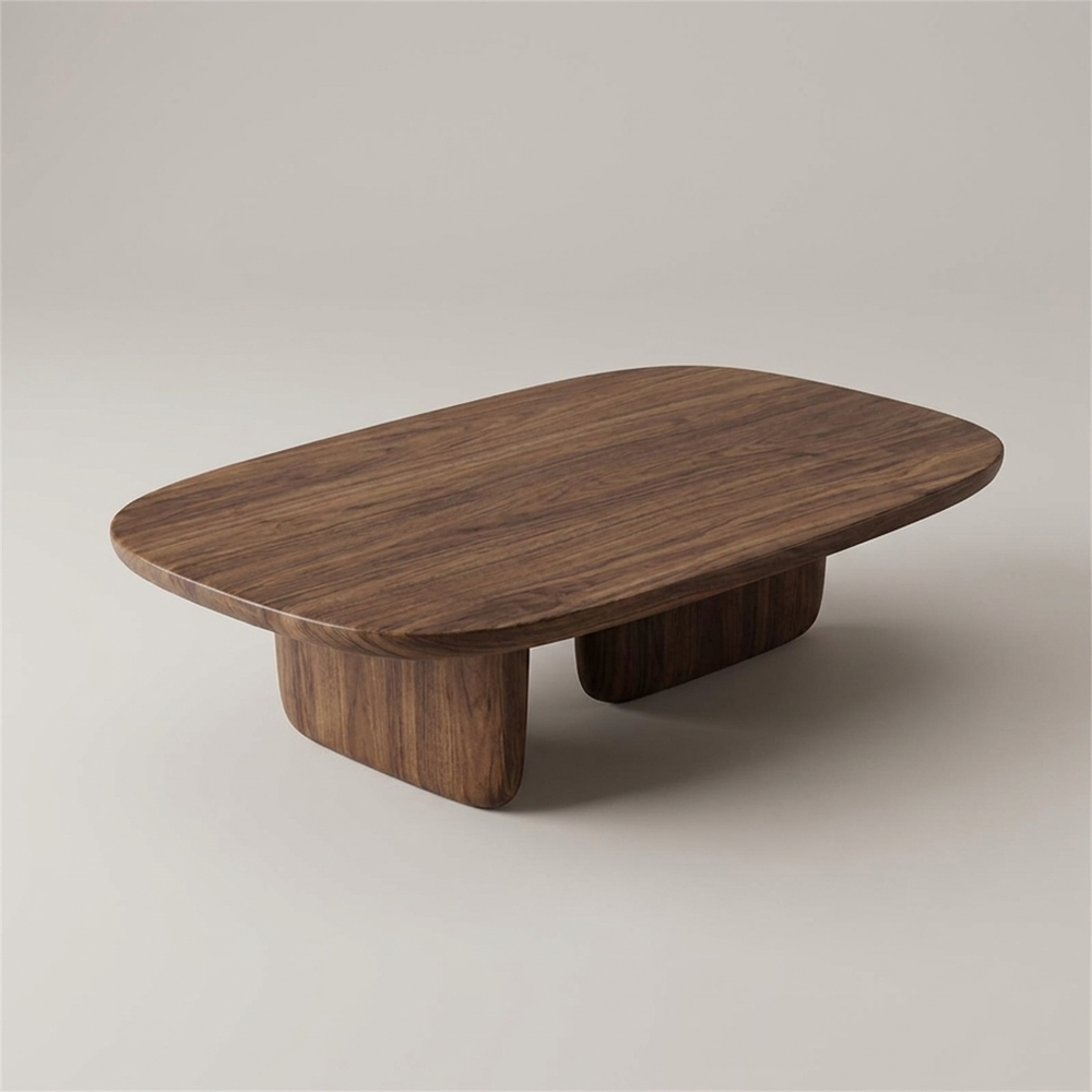 Sten Walnut Rounded Rectangle Coffee Table Sculpted Plinth Legs Low Living Room Table