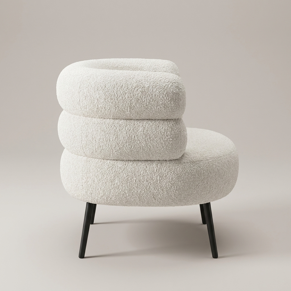 Cumulus White Boucle Tub Accent Chair Stacked Roll Back Black Legs Lounge Chair