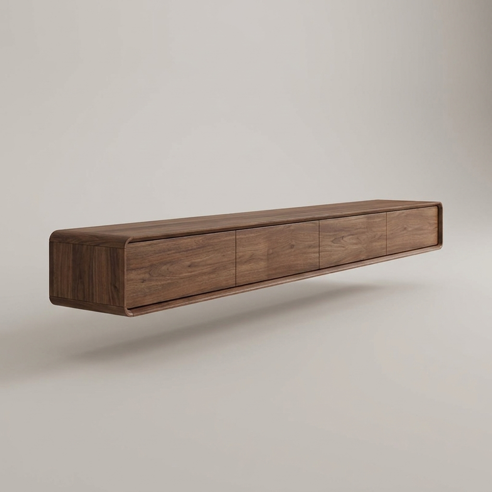 Havn Walnut Floating TV Stand 118 Inch Wall Mounted Media Console Push-Open Drawers