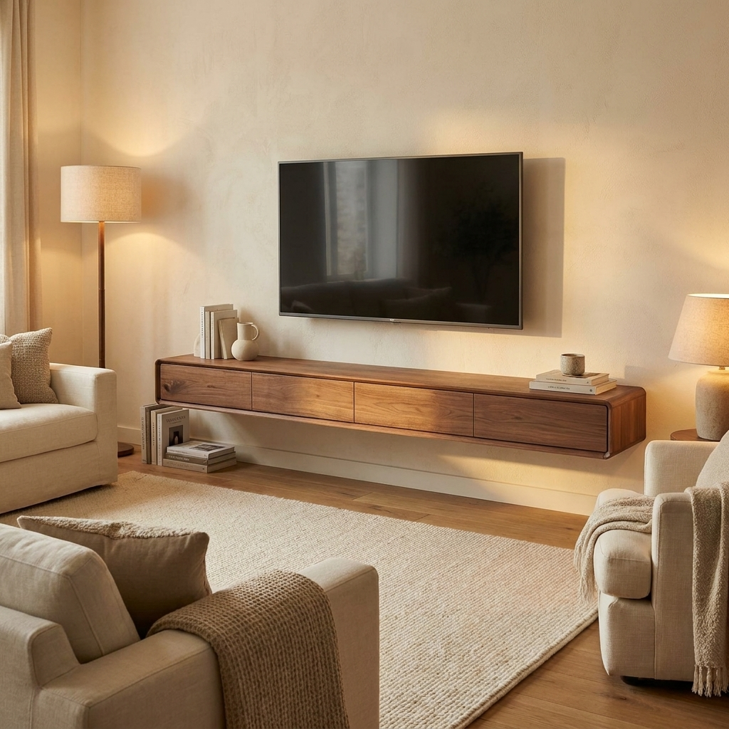 Havn floating TV stand - lifestyle evening