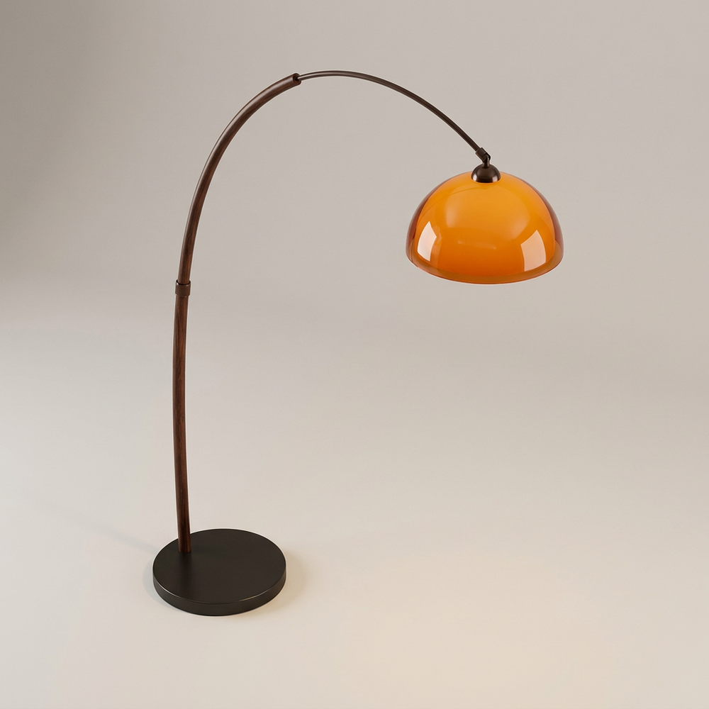 Amber Orange Dome Arc Floor Lamp Dark Wood Adjustable Arch Standing Lamp Mid-Century Reading Light
