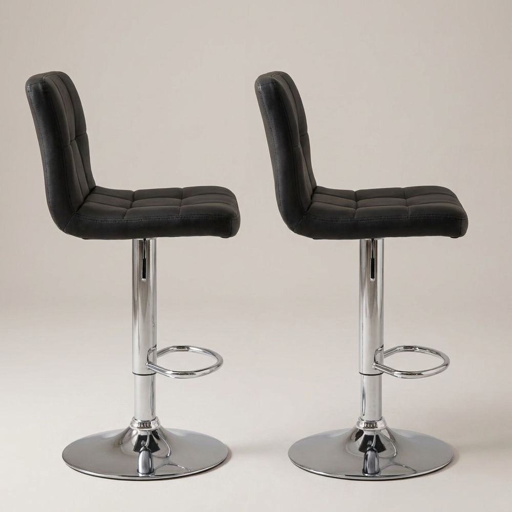 Milo Black Faux Leather Bar Stools Set of 2 Adjustable Swivel Counter Stools Tufted Back