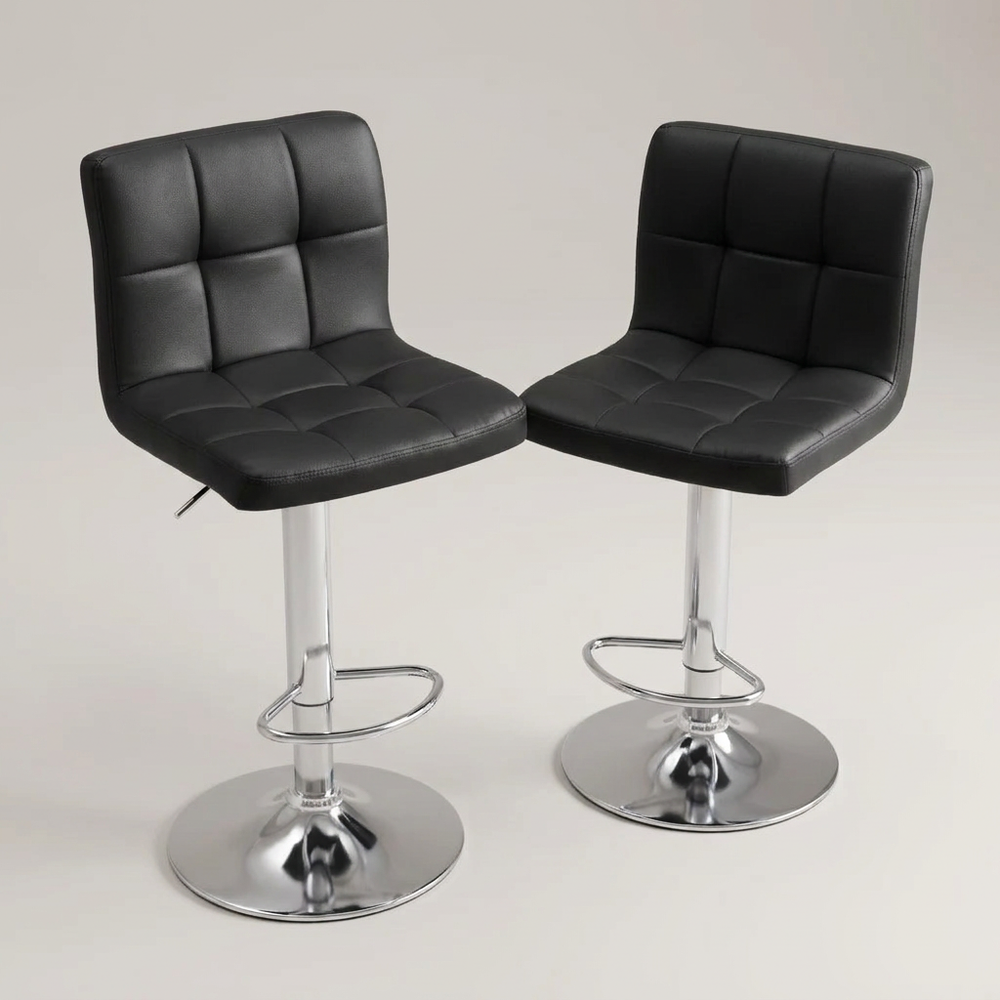 Milo Black Faux Leather Bar Stools Set of 2 Adjustable Swivel Counter Stools Tufted Back