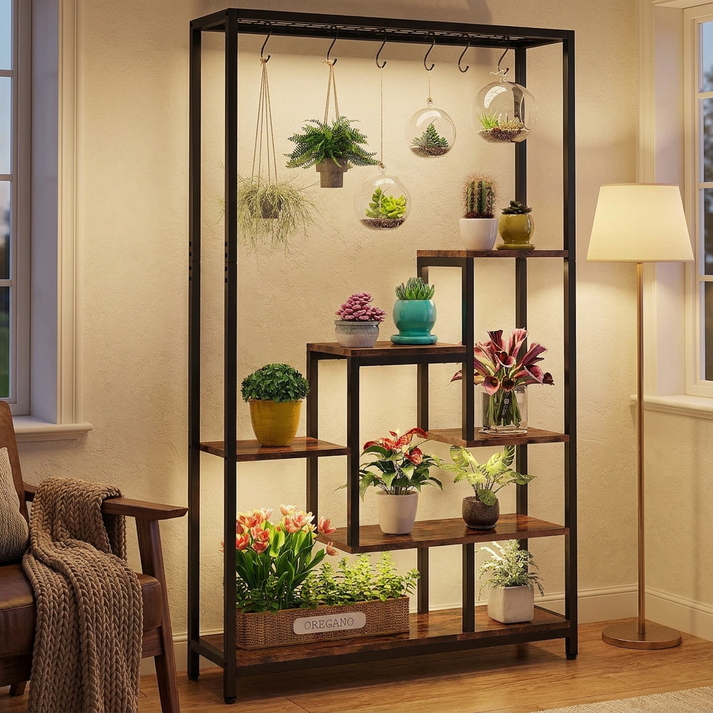Fern plant stand - lifestyle evening