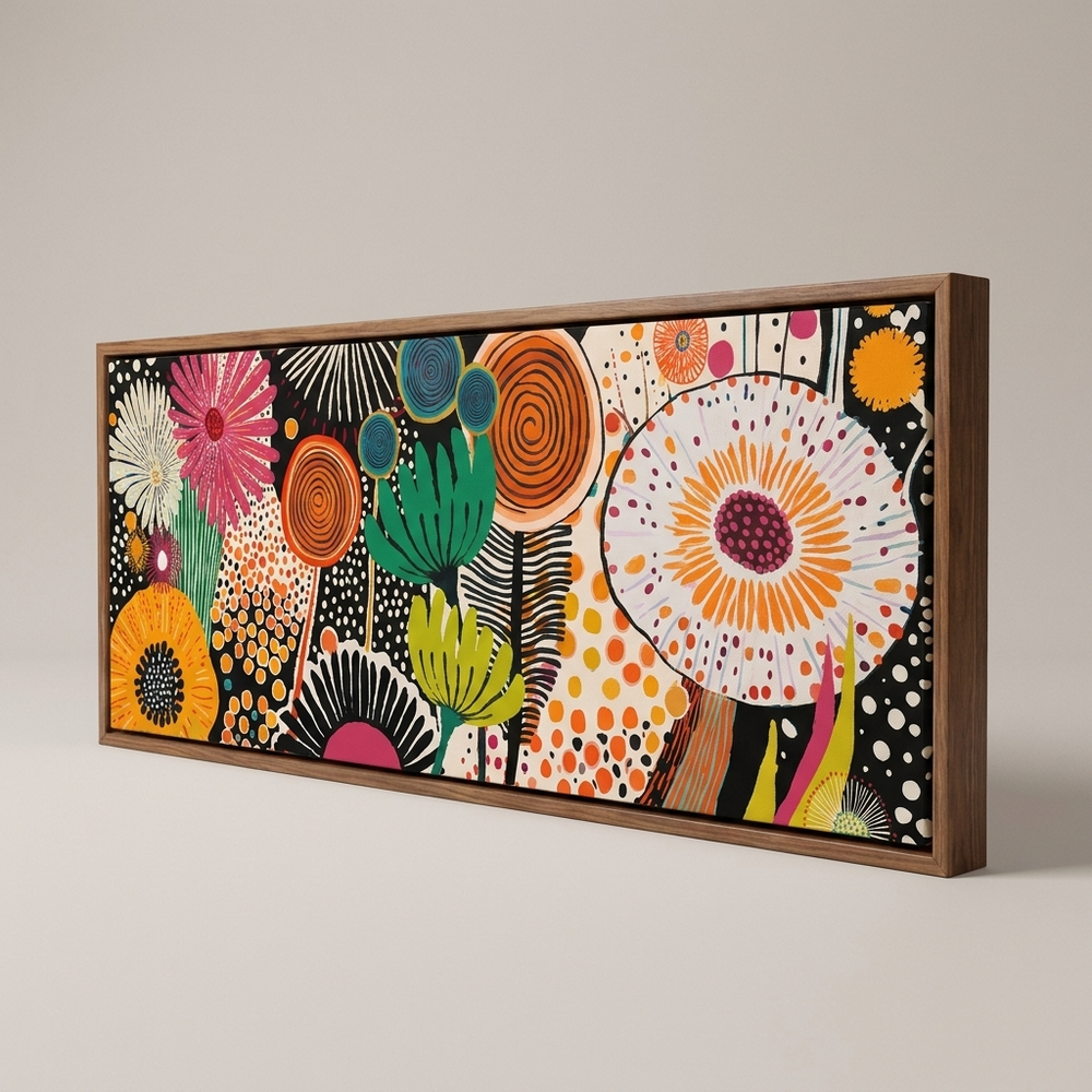 Bloom Abstract Botanical Canvas Wall Art Print Colourful Mid-Century Floral Panoramic Poster