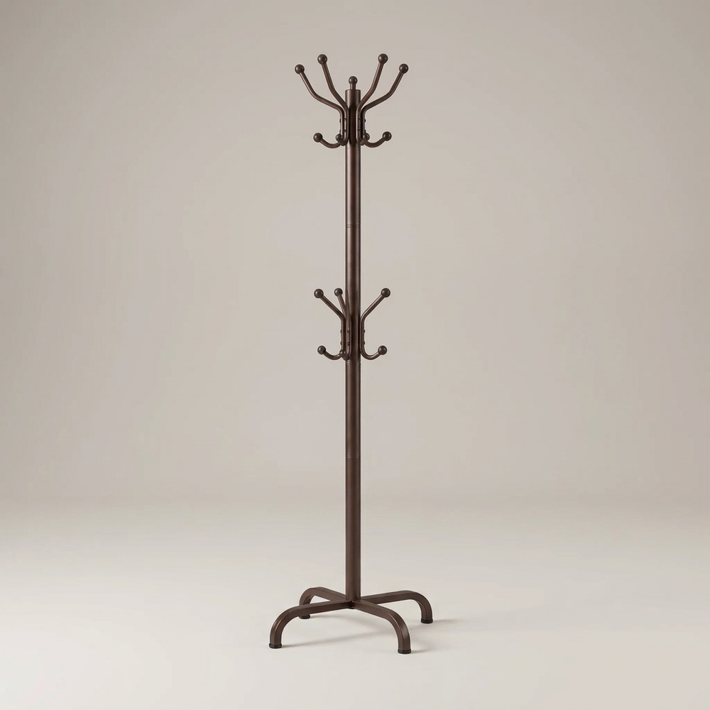 Hollis Bronze Metal Freestanding Coat Rack 14 Ball-End Hooks Adjustable Height Entryway Hall Tree
