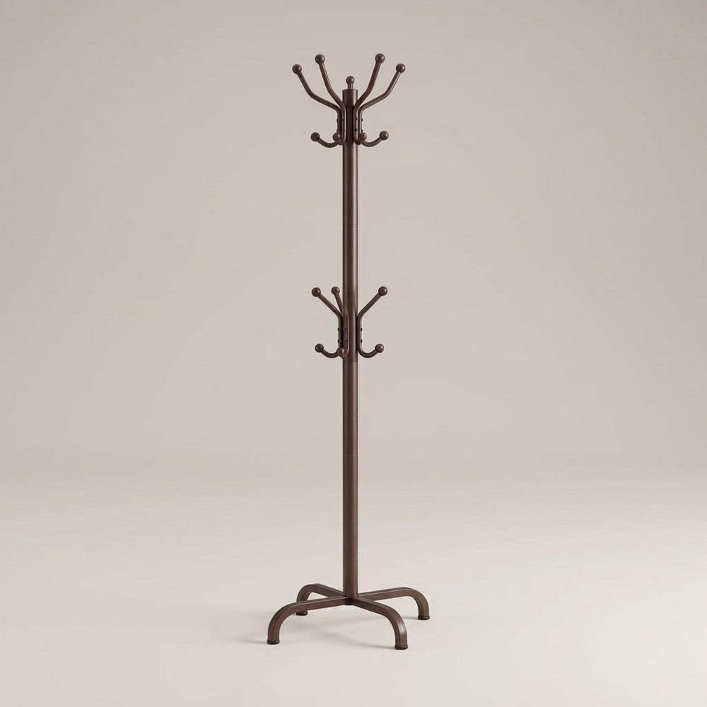 Hollis Bronze Metal Freestanding Coat Rack 14 Ball-End Hooks Adjustable Height Entryway Hall Tree