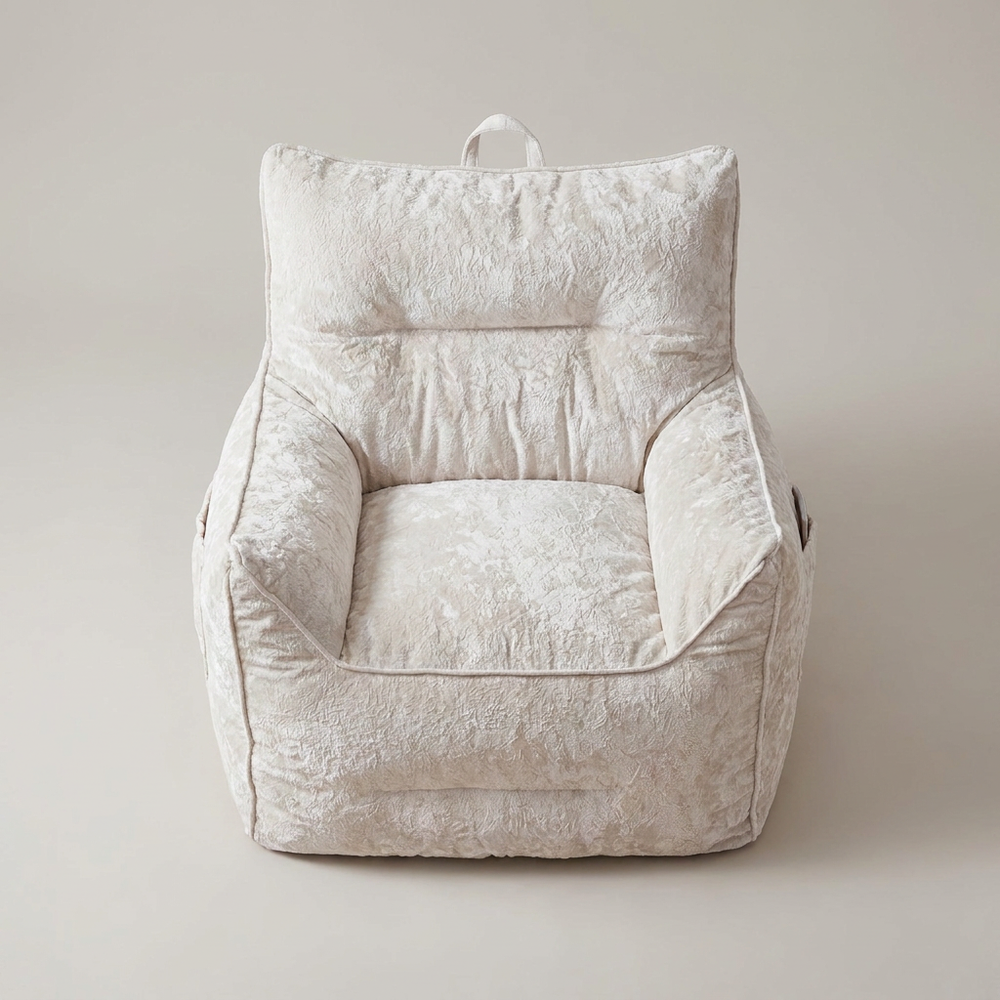 Snug Cream Chenille Bean Bag Chair High Back Armrests Shredded Foam Lounge Chair Side Pocket