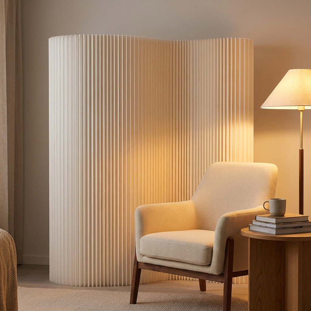 Pleat room divider - lifestyle evening