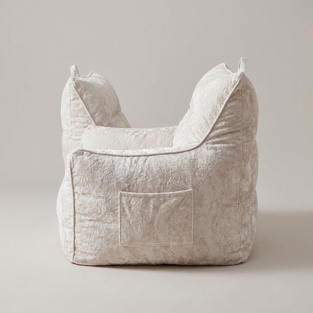 Snug Cream Chenille Bean Bag Chair High Back Armrests Shredded Foam Lounge Chair Side Pocket
