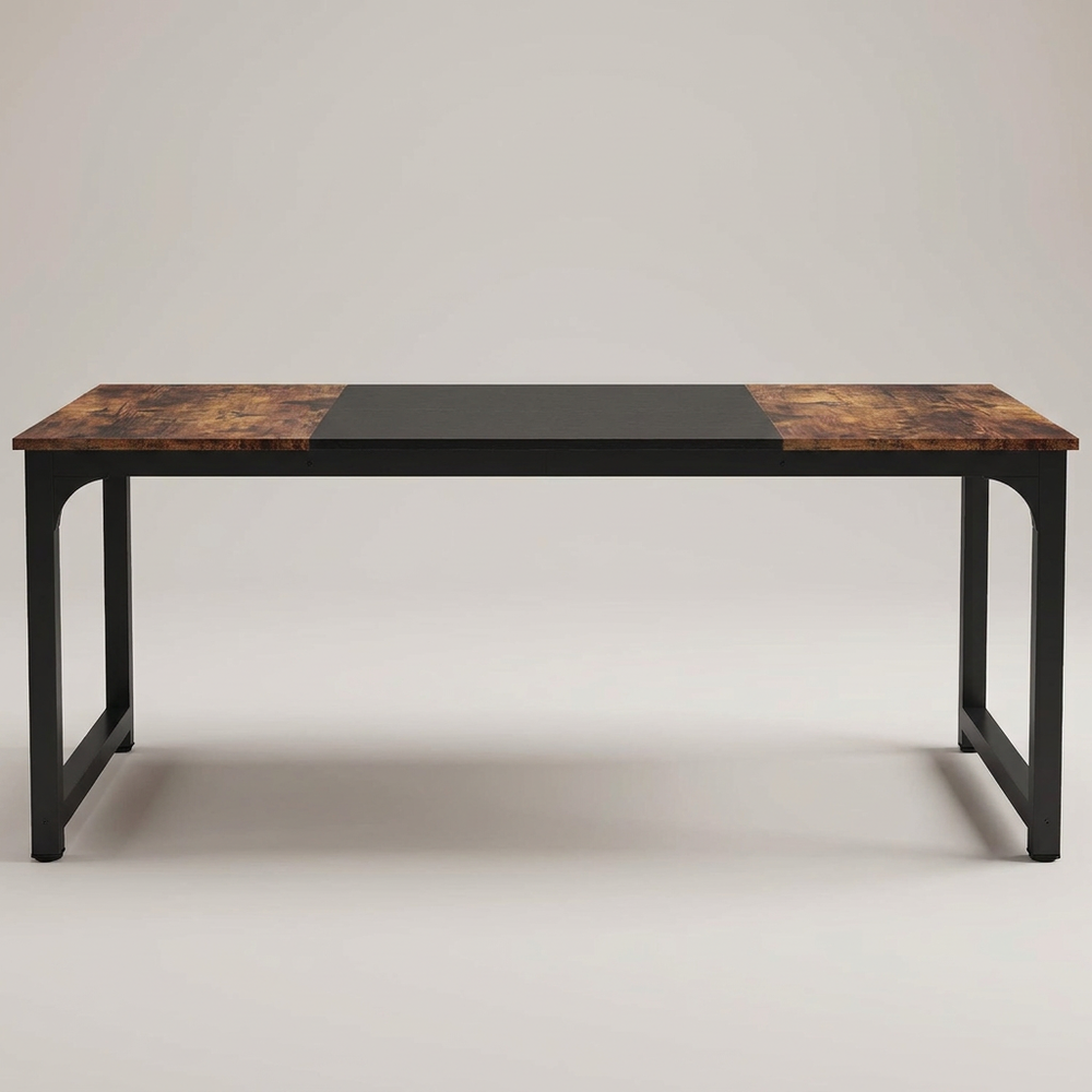 Forde Rustic Brown and Black Executive Desk 63 Inch Large Computer Desk Thick Metal Legs Home Office