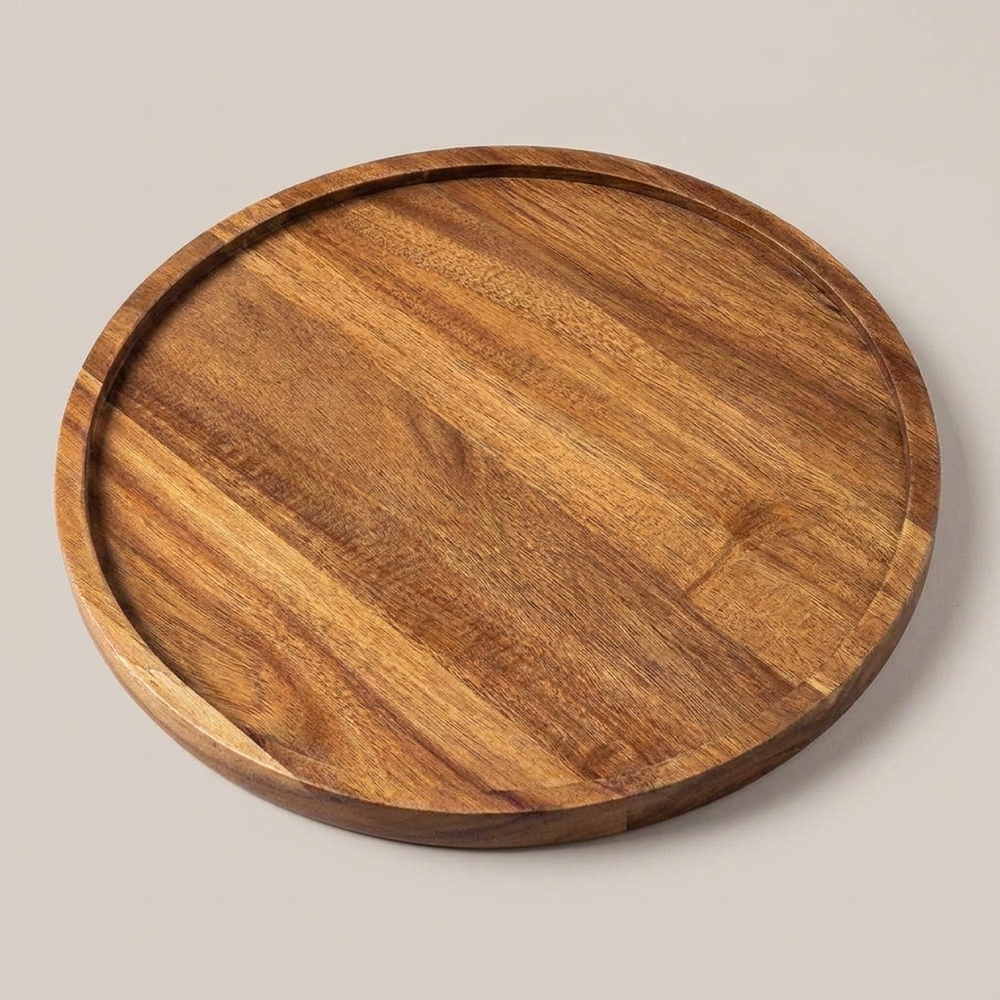 Orla Round Acacia Wood Tray Raised Rim Serving Platter Coffee Table Decorative Tray